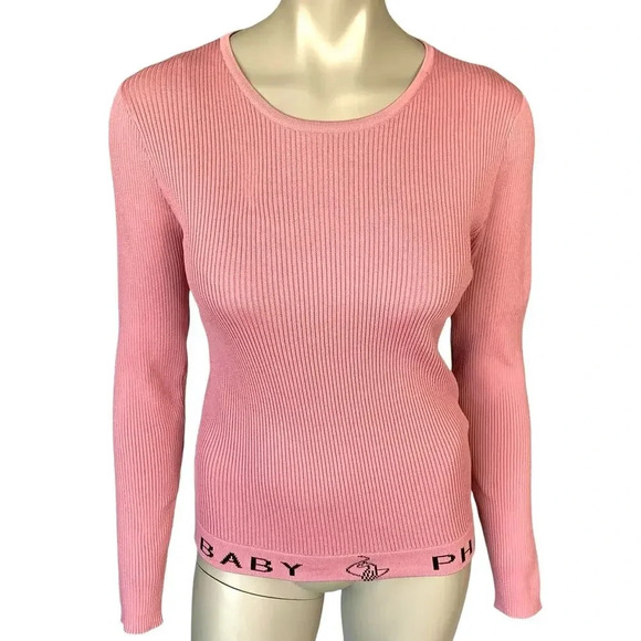Baby Phat Love Star Long Sleeve Crewneck Rib Knit Sweater Pullover Size 1X Pink - Picture 1 of 16